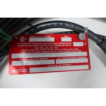 Pyrotenax Ehu Engineered Heating Unit 108Ft 120VAc Cordset Cable, A61HD3610108200120714VY A/61HD3610/108/200/120/7/14V/Y